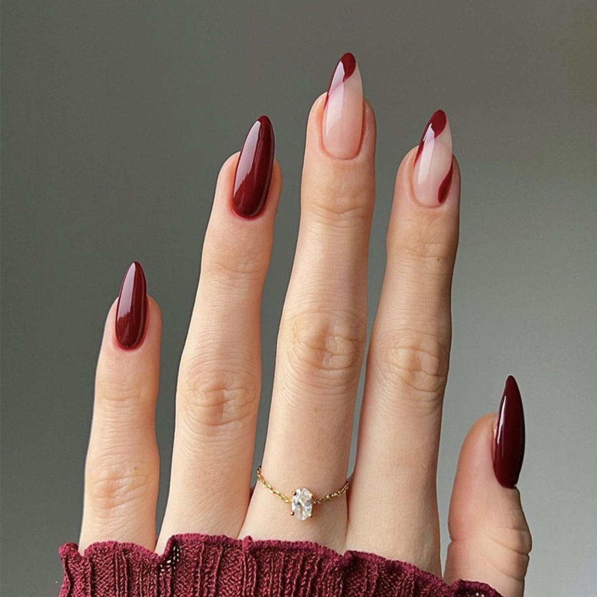 Striped Merlot Red Nails